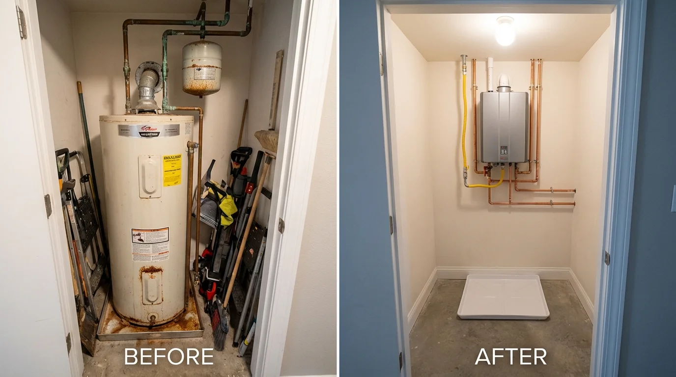 Tank water heater versus wall-mounted tankless unit comparison for Enumclaw, WA homeowners